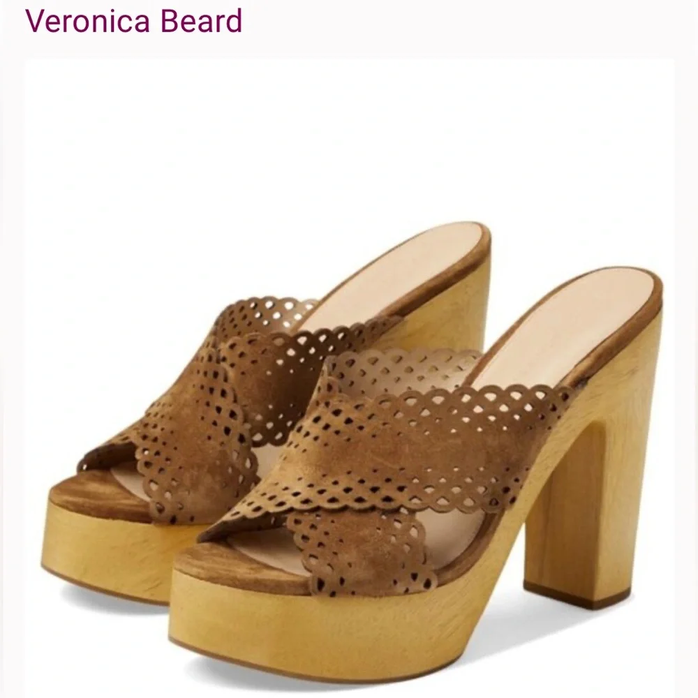 Veronica Beard womens  Gaynor Suede Platform Mules Hazelwood $395 size 9 NEW